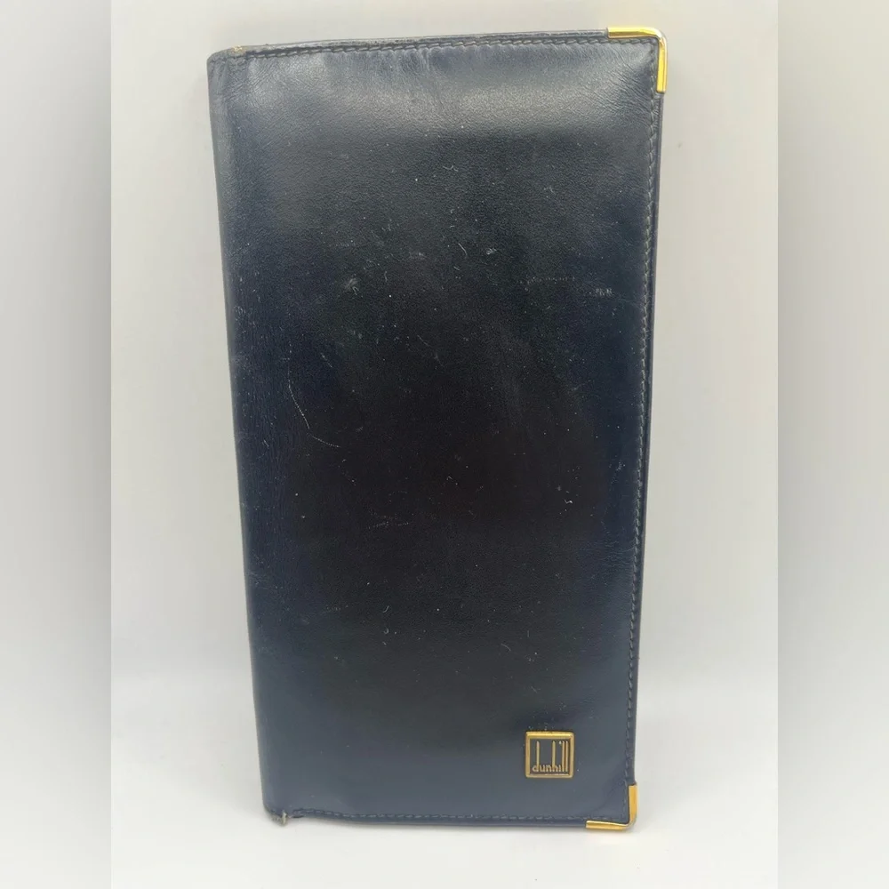 Dunhill Black Genuine Leather Men Long Wallet Gold Hardware 7 Inch
